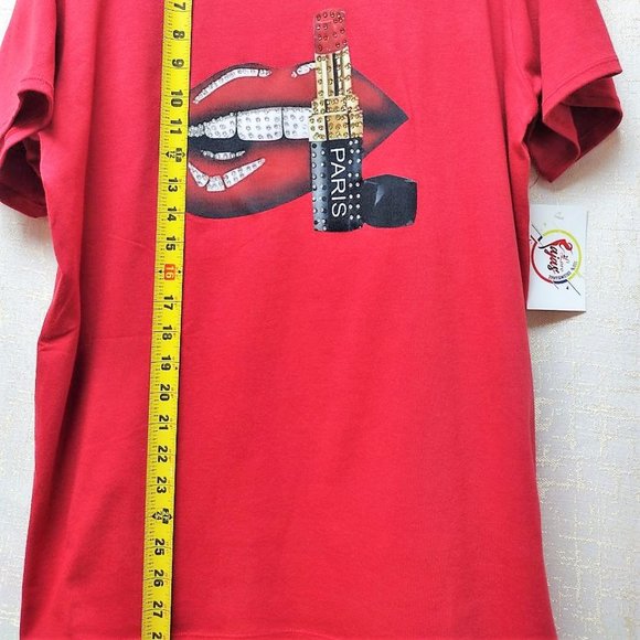 Sexy Lips, Rhinestone plus size, Bling Tee, Exclusive. Handmade. RED - Picture 5 of 7